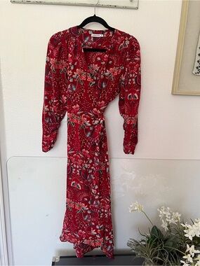 Mariacher Red 100% Silk Floral Wrap Maxi Dress - M
